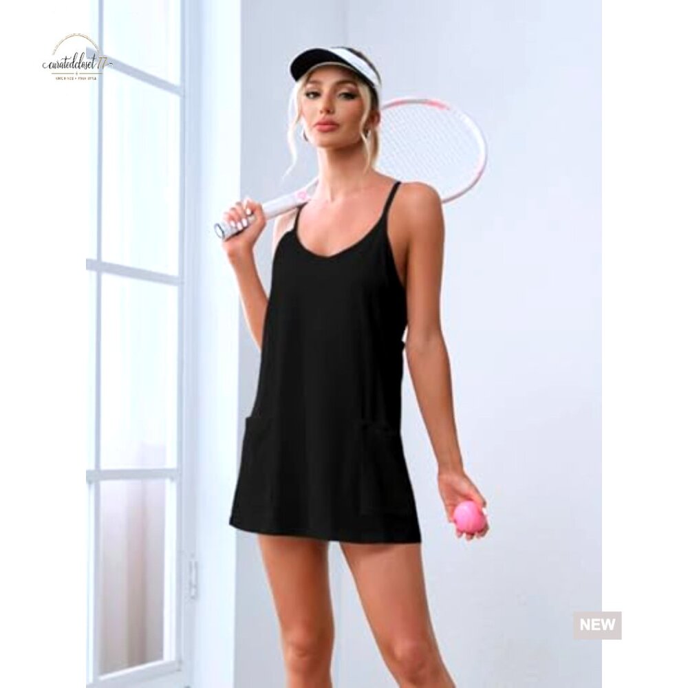 Sleeveless Mini Dress with Built-in Shorts, Cotton Spandex, Athletic Casual - Picture 3 of 7